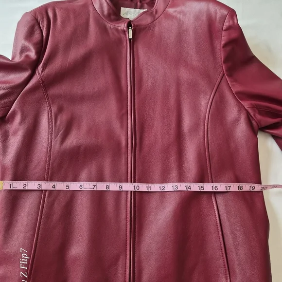 Casual Corner ANNEX XL Burgundy Genuine Leather Jacket VTG 90s Y2K Zip Front - Picture 5 of 9